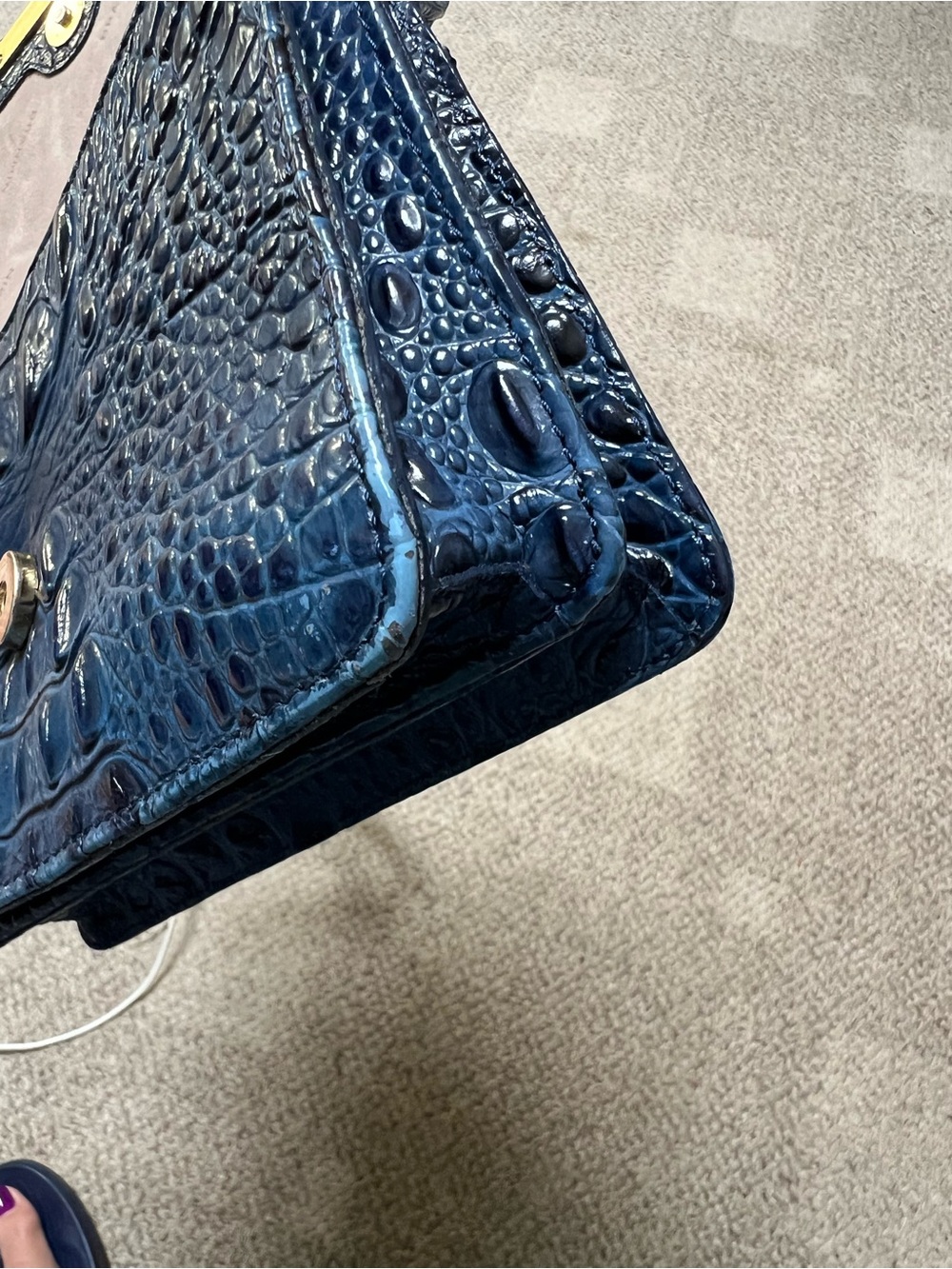Brahmin Navy Croc-Embossed Leather Crossbody with Gold Accent - Picture 7 of 12